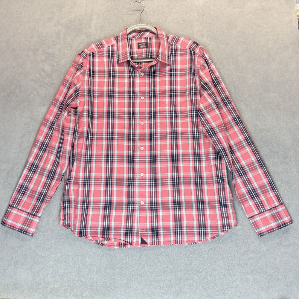 UNTUCKit Size XL Shirt‎ Santabarbara Summer Plaid Regular Fit Red Organic Cotton